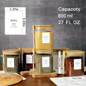 Set di 6 Barattoli Quadrati in Vetro NFS con Coperchi in Bambù e Cucchiai, Capacità 300-1600ml, Senza BPA, Lavabili in Lavastoviglie, Resistenti all'Umidità, per Cucina - Product Image 4