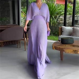 Nuovo Abito Lungo <span class=keywords><strong>da</strong></span> <span class=keywords><strong>Sera</strong></span> BDBH per Donna, Monocolore, Scollo a V, Maniche a Pipistrello, Vestibilità Ampia, Vita Alta - Product Image 1