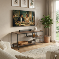 Meuble TV moderne et minimaliste en métal et bois avec tiroirs de rangement et pieds coniques pour salon et chambre à coucher, convient aux téléviseurs de 65 pouces et plus