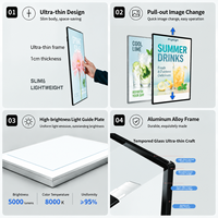 Boîte à lumière LED rectangulaire ultra-mince sur mesure, cadre en alliage d'aluminium, anti-poussière, affichage publicitaire rétroéclairé