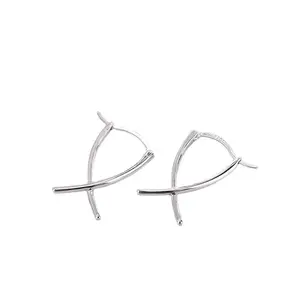 Duyizhao Japan Korea S925 Silver Simple Lines Crossed Earrings Women's Retro Fashion Cool Earrings Hip Hop Earrings Jewelry