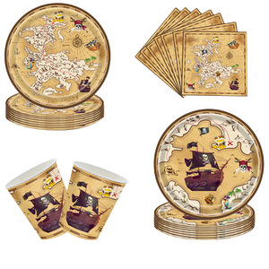 Nuovo Set Decorativo per Festa di <span class=keywords><strong>Compleanno</strong></span> a Tema Caccia al Tesoro Pirata, Tovaglia Usa e Getta, Vassoio, Bicchieri, Asciugamani, Bandiera, per 10 Persone - Product Image 2