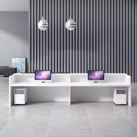 Comptoir de réception moderne personnalisé avec panneau bicolore, comptoir durable pour hall d'entreprise et bâtiment commercial