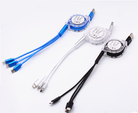 Kabel USB dapat ditarik 1M Meter 3-in-1, pengisi daya cepat Data sinkronisasi multifungsi pencahayaan untuk Android IOS mikro Tipe C