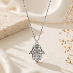 Ciondolo Unisex <span class=keywords><strong>Mano</strong></span> <span class=keywords><strong>di</strong></span> <span class=keywords><strong>Fatima</strong></span> Hamsa in Acciaio Inossidabile <span class=keywords><strong>con</strong></span> Diamante e Catena Bamboo, <span class=keywords><strong>Collana</strong></span> Stile Hip Hop per Ragazza SSZWN 056 - Product Image 2
