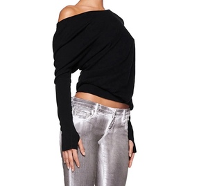 T-shirt ample et décontracté pour femme, fin, uni, sans bretelles, avec plis décoratifs, polyvalent, style streetwear - Product Image 3