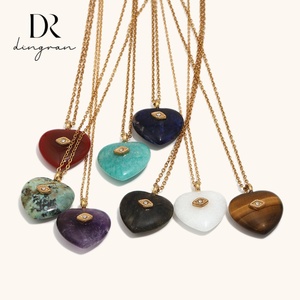 Collar con Colgante <span class=keywords><strong>de</strong></span> Corazón y <span class=keywords><strong>Ojo</strong></span> Turco <span class=keywords><strong>de</strong></span> <span class=keywords><strong>Piedra</strong></span> Natural, Chapado en Oro <span class=keywords><strong>de</strong></span> 18K, Acero Inoxidable, para Mujer, Amatista, Ónix, Jade, Venta al Por Mayor, Dingran - Product Image 1