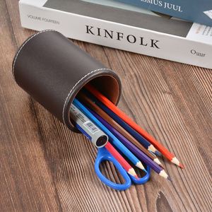 Pen and Pencil Holder for <b>Desk</b> Leather Wooden Pen Holder for Organized Must-Have Pen Holder for Your Desktop - Product Image 5