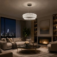 Lustre moderne en fer et cristal, luminaire suspendu chromé en forme de cercle pour plafond haut, hôtel, maison