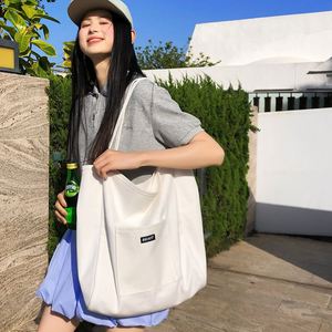 Sacs fourre-tout en toile de couleur unie minimalistes pour femmes, grande capacité, sacs de shopping avec logo personnalisé - Product Image 1