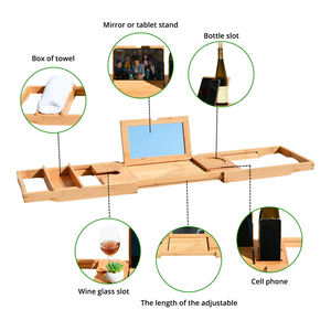 Youlike Baignoire Caddy Plateau Solide Bois Naturel Planche De Bain Charcuterie Plateau De Service Bambou Baignoire Plateau - Product Image 2