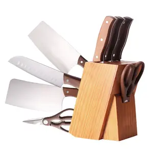סיני סכין סט אור יוקרה מוצק עץ סכין בלוק 4 cr 13 פלדת 5 pcs סכין סט עם מספריים