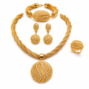 Juego <span class=keywords><strong>de</strong></span> Joyería Personalizada Chapada en Oro Amarillo <span class=keywords><strong>de</strong></span> Dubái <span class=keywords><strong>de</strong></span> 18K, Collar con Colgante <span class=keywords><strong>de</strong></span> Cuerda Trenzada Hueca con Circonita para Mujer, Accesorio <span class=keywords><strong>de</strong></span> <span class=keywords><strong>Moda</strong></span> - Product Image 6