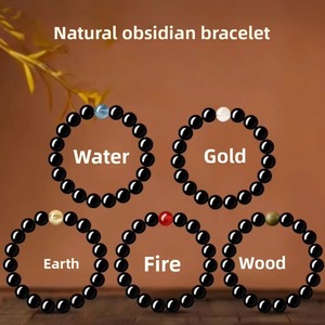 Bracelet en obsidienne noire naturelle avec accent en aquamarine, bracelet en cristal rond, bijoux en pierre de protection et apaisante pour hommes et femmes - Product Image 4