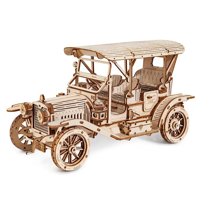 Jogo de brinquedo Robotime Rokr para crianças com certificação CPC MC801 Carro Vintage 3D Quebra-cabeças de madeira
