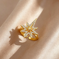 Bague ajustable en laiton étoile à huit branches style dessin animé minimaliste pour femme et couple, certifiée GRA, électroplaquée