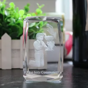 Wholesale Laser Engraving Crystal Cube 3D Crystal The First Holy Communion Christmas Gifts