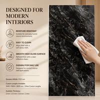 Panneau mural décoratif en PVC brillant MORLENX, marbre naturel noir gris, feuille UV, pour hôtel, bureau, intérieur