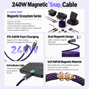สายเคเบิล SIKAI 240W USB-C to USB-C <span class=keywords><strong>แบ</strong></span>บแม่เหล็กม้วนเก็บได้ หัวต่อ Type-C <span class=keywords><strong>แบ</strong></span>บถอดได้ พร้อม E-Marker และสายถัก สำหรับ<span class=keywords><strong>ต</strong></span>ั้งโ<span class=keywords><strong>ต</strong></span>๊ะ ใช้งานกับ iPhone - Product Image 2