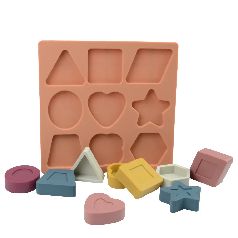 Blocs de construction en Silicone pour l'éducation précoce des bébés, jouets d'empilage de Puzzle de forme géométrique