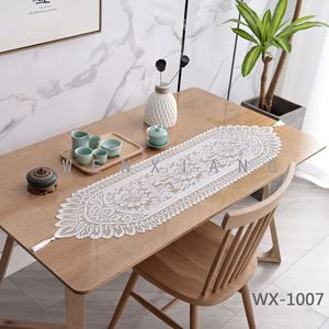 European Style Hollow Lace Table Runner 33X114cm White Washable Home Decoration - Product Image 1