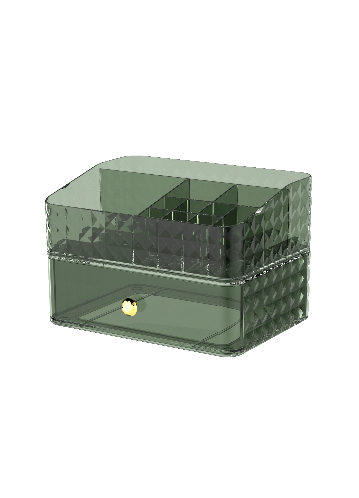 Dark green storage box with drawer