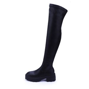 Wide Anti-Slip Sole 5cm Low <b>Heel</b> Boots Black Stretch PU Upper Winter Over the Knee Boots Women's Shoes Plus Size 43 - Product Image 6