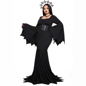 Costume d'Halloween pour femme, robe longue noire gothique à manches chauve-souris, style maîtresse de la terreur, inspirée de <span class=keywords><strong>Morticia</strong></span> Addam, tenue de <span class=keywords><strong>famille</strong></span> pour adulte - Product Image 5