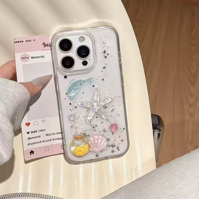 For iPhone 16 3D Starfish Shell Glitter Phone case for iPhone 17 Pro Max case Korean Ins Style Fashion Girl Cover for 15 14 13