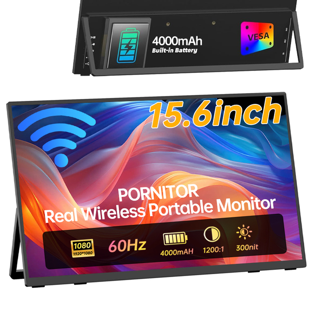 Eimio OEM Gaming 15.6 Inch 1080P 60HZ Ultra-slim IPS Wireless Folding Stacked Type-C 72% SRGB 178 Portable Monitor Mirroring