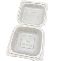 Boîte à repas articulée en PP recyclé, blanche, 6 pouces, pour hamburgers, type clamshell, MFPP