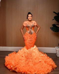 Abito da ballo con strass marrone elegante personalizzato con perline di cristallo Blackgirls con increspature sirena africana per festa di Gala - Product Image 5