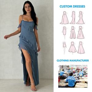 Fabricante de Ropa <span class=keywords><strong>a</strong></span> Medida, Vestido Largo de Gasa con Volantes, Elegante, Veraniego, para <span class=keywords><strong>Mujer</strong></span>, de Alta Calidad - Product Image 1