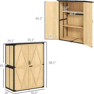 Armoire de rangement de jardin extérieure avec 2 portes verrouillables Pieds réglables Toit en asphalte en bois naturel <span class=keywords><strong>pour</strong></span> le rangement des remises de patio - Product Image 2