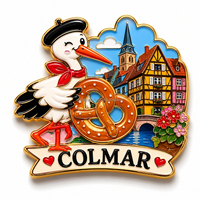 Aimants de réfrigérateur Alsace en forme de bretzel, personnalisés, souvenir de Colmar, en métal, motif cigogne, vente directe usine