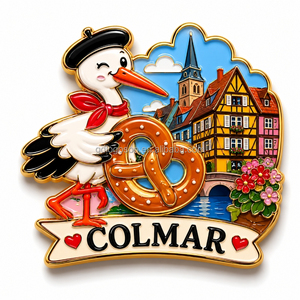 Aimants de réfrigérateur <span class=keywords><strong>Alsace</strong></span> en forme de bretzel, personnalisés, souvenir de Colmar, en métal, motif cigogne, vente directe usine - Product Image 2