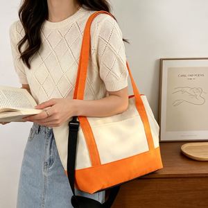 Striped Handle Cotton <b>Canvas</b> Tote Bag Custom Logo Large Capacity Reusable Shopping <b>Beach</b> Gift Handbag with Shoulder Strap - Product Image 4