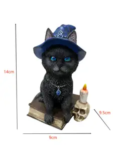 Wholesale Resin Crafts Halloween Witchcat With Candle Sitting On Book Magical Home Decoration