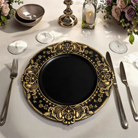 Assiettes de présentation vintage dorées en PP, réutilisables, rondes de 13 pouces, en plastique sculpté, pour la décoration de table lors de mariages, fêtes et événements