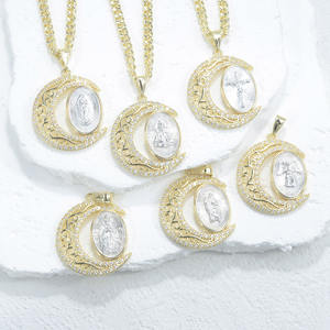 Collar con Colgante de Lujo de Oro y Plata con Cruz de Jerusalén, Joyería Cristiana de <span class=keywords><strong>Jesús</strong></span>, Virgen María, San Judas Arcángel - Product Image 1