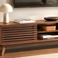 Mueble para TV de Madera de Nogal Estilo Moderno de Mediados de Siglo, Consola Multimedia con Puertas Corredizas, Estantes Abiertos, Patas Cónicas, Compatible con TV de 65 Pulgadas, OEM ODM