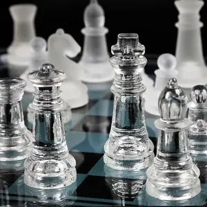 チェスセット大人 Suppliers-ガラスチェスゲームセット、パッド入りボトムのソリッドガラスチェスピース、クリスタルチェスボードユースアダルトプレイセット