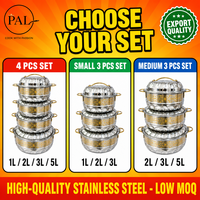 Set Panci Casserole Premium Motif Arabesque Baja Anti Karat Dinding Ganda Terisolasi 1L-5L 6 Buah dengan Tutup, Cocok untuk Kompor Gas/Induksi