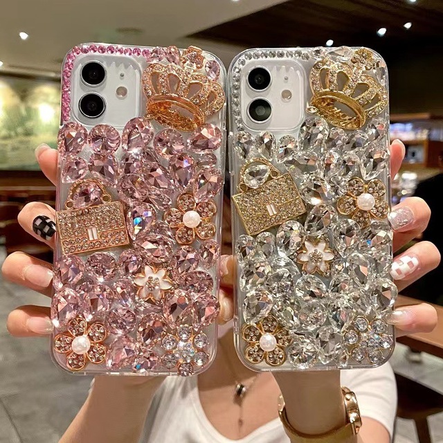 Luxury Women Bling Glitter Diamond Crystal Floral Purse Crown Phone Case for iPhone 14 Pro Max Xsmax for Samsung S22 Ultra