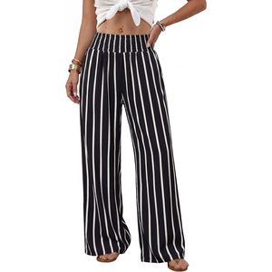 Pantalones anchos FOXA para mujer, cintura alta, a rayas blancas y negras, informales, transpirables, de gasa, trajes de verano para vacaciones en la playa, talla S - Product Image 2