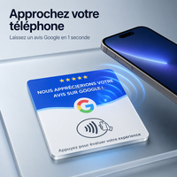 Carte de commentaires Google en français, plaque intelligente NFC en acrylique de 2 mm avec support adhésif, plaque de table sans contact pour la France