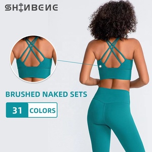 SHINBENE Sujetador deportivo a prueba de golpes para mujer Top Color sólido transpirable gimnasio Leggings Fitness entrenamiento Yoga conjunto para mujer - Product Image 1