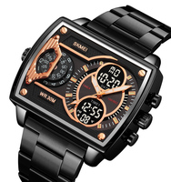 Montre SKMEI 2229 pour homme avec double mouvement, étanche, bracelet en cuir et acier inoxydable, montre-bracelet multifonctionnelle tendance