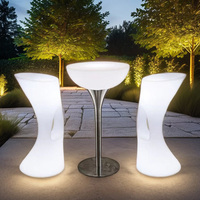 Table LED Ronde à Profil Élevé, Lumineuse, Télécommandée et Rechargeable pour Clubs, Jardins, Piscines et Fêtes