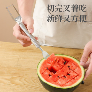 Stainless Steel Double Headed Fruit Divider Watermelon Slicer Kitchen Fruit Fork For Watermelon And Honeydew - Product Image 3